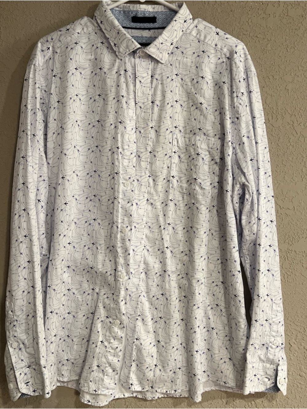 Johnston & Murphy Men's White Long-Sleeve Button-Up Shirt Airplane Print XL
